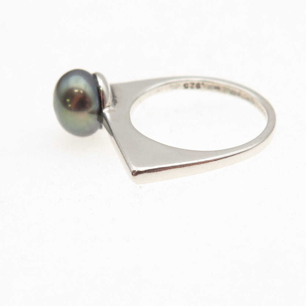 Shube 925 Sterling Silver Vintage Real Tahitian Pearl Modernist Ring Size 4.75 - Picture 4 of 9
